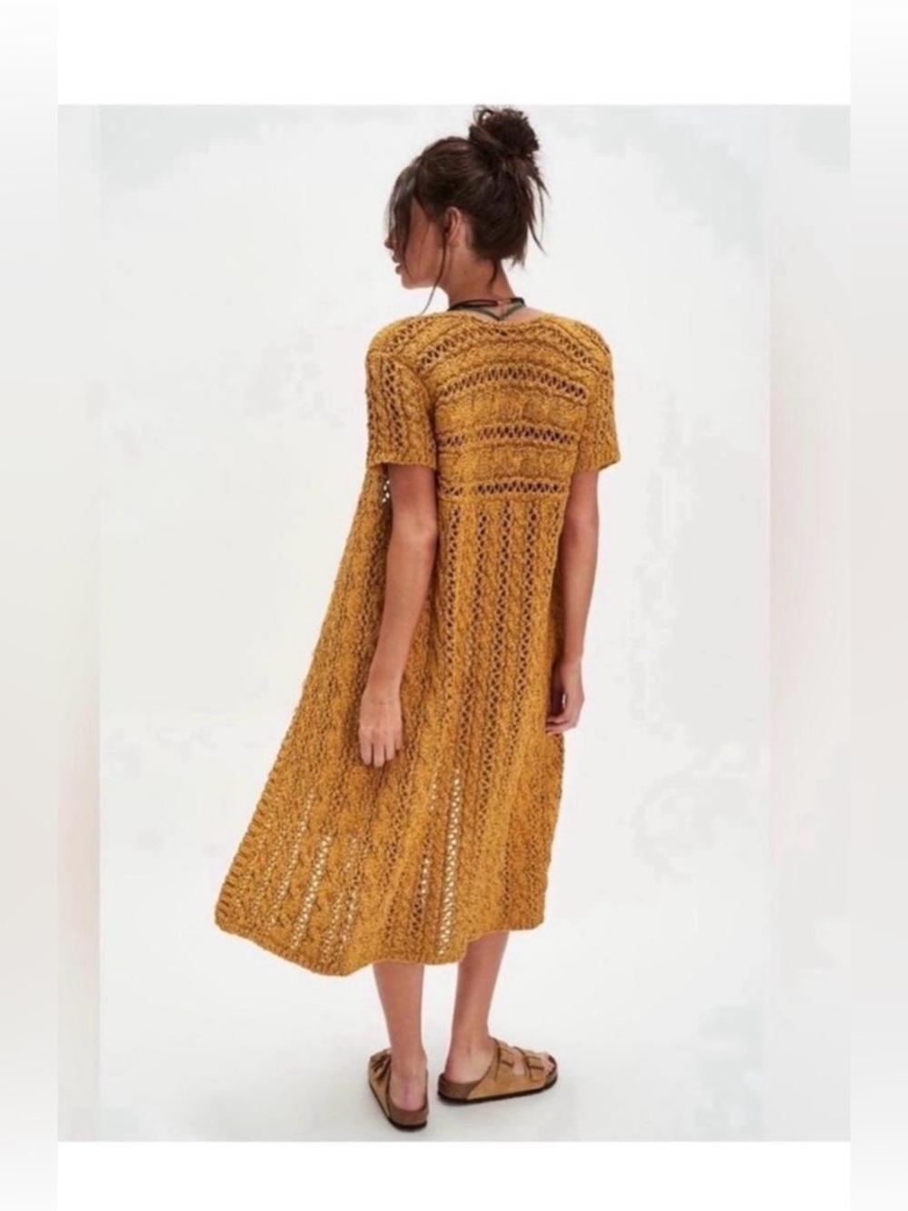 NWOT Free People Luxe Parker Golden Honey Yellow Open Crochet Duster Cardigan L - Picture 2 of 6